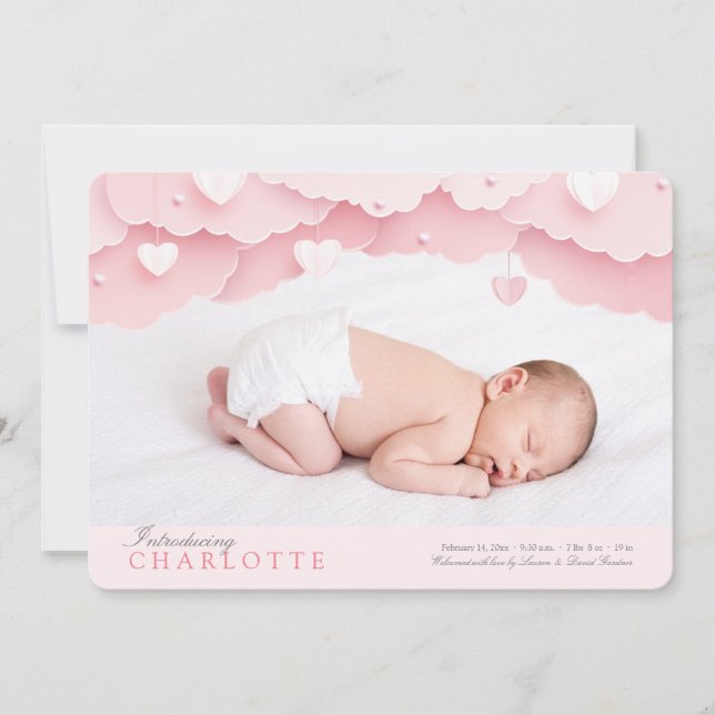 Cloud Nine Photo Birth Announcement Pink (Front)