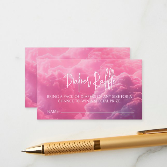 Cloud Nine Pink Clouds Diaper Raffle Enclosure Card (Front/Back In Situ)