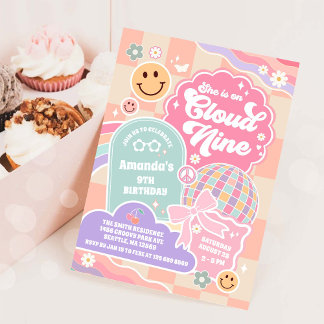 Cloud Nine Retro Groovy Daisy 9th Birthday Invitat Invitation