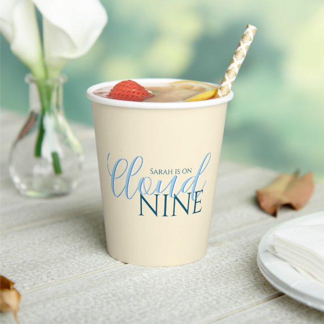 Cloud nine script blue bridal shower paper cups (Insitu)