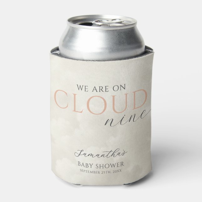 Cloud Nine White Clouds Baby Shower Can Cooler (Can Front)