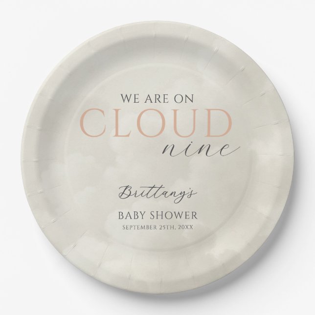 Cloud Nine White Clouds Baby Shower Paper Plate (Front)