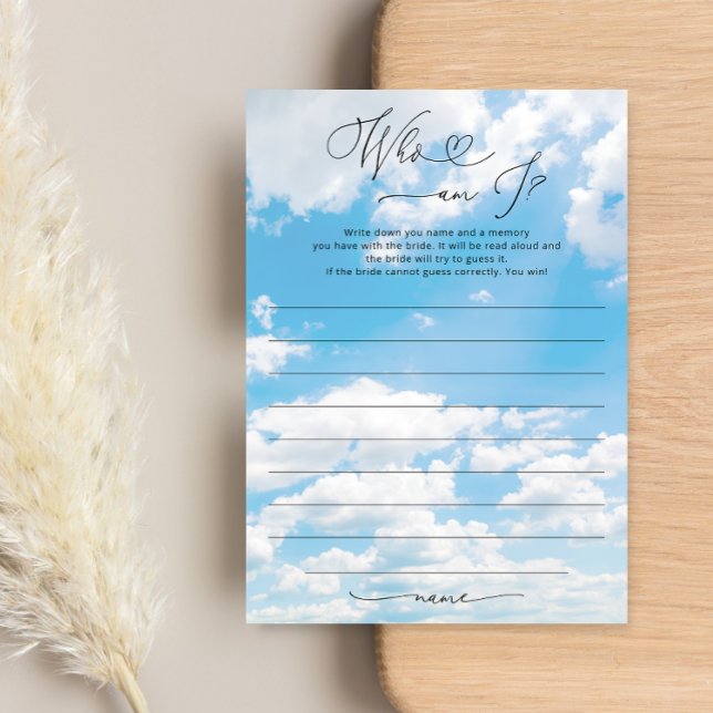  Cloud Nine Who Am I Bridal Shower Game Card (Creator Uploaded)