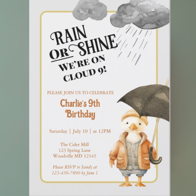 Cloud Nine Woodland Animal Ninth Birthday Invitation (Creator Uploaded)