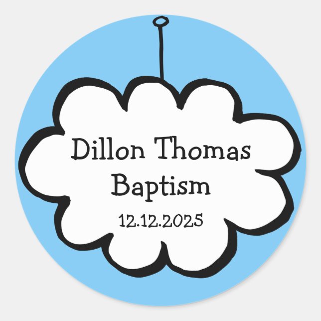 Cloud on a String Baptism Christening Favour Classic Round Sticker (Front)
