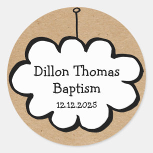 Cloud on a String Baptism Christening Favour Classic Round Sticker