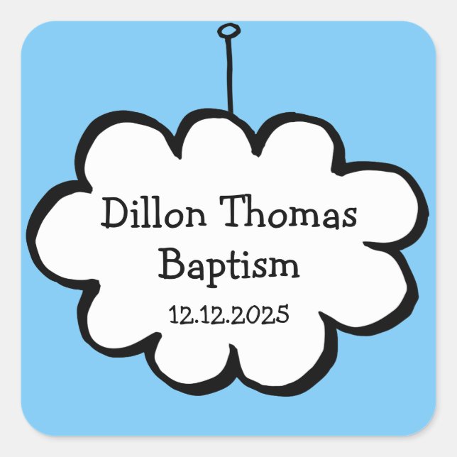 Cloud on a String Baptism Christening Favour Square Sticker (Front)