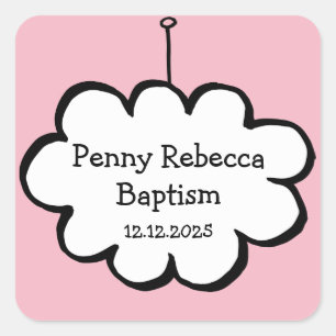 Cloud on a String Baptism Christening Favour Square Sticker