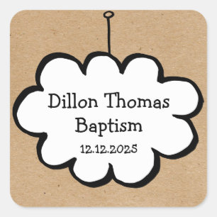 Cloud on a String Baptism Christening Favour Square Sticker