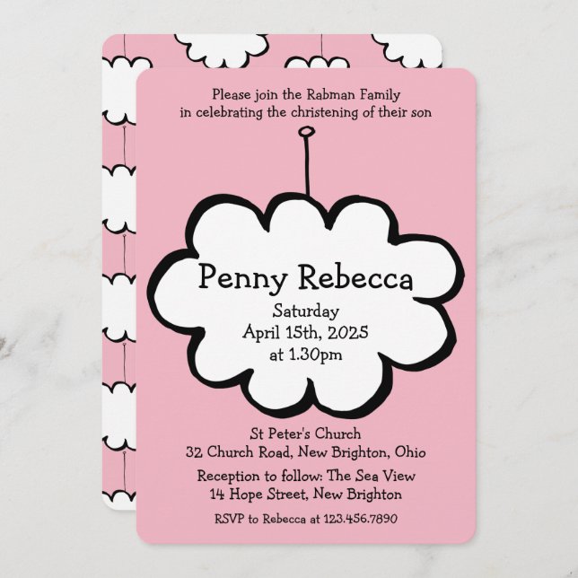 Cloud on a String Christening Invitation (Front/Back)