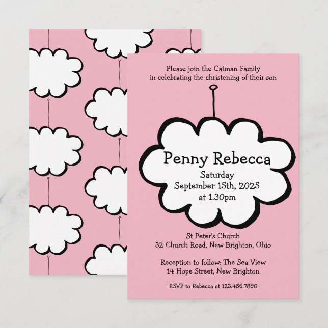 Cloud on a String Christening Invitation (Front/Back)