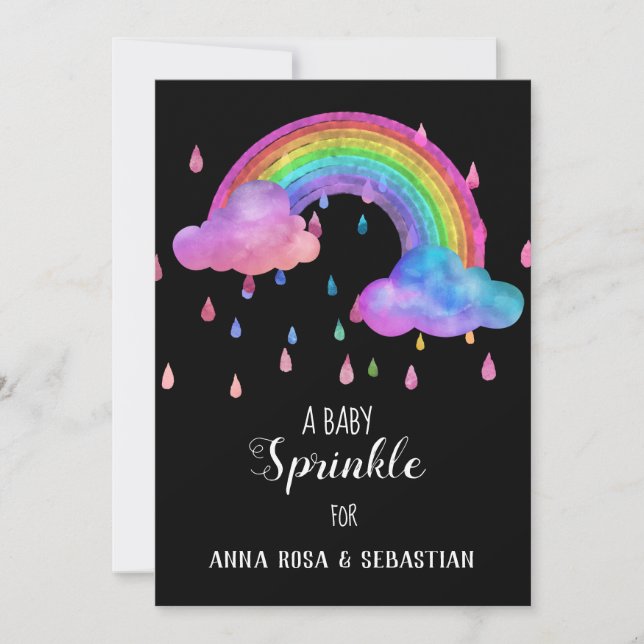 *~* Cloud Rain Drops Rainbow Sprinkle Invitation (Front)
