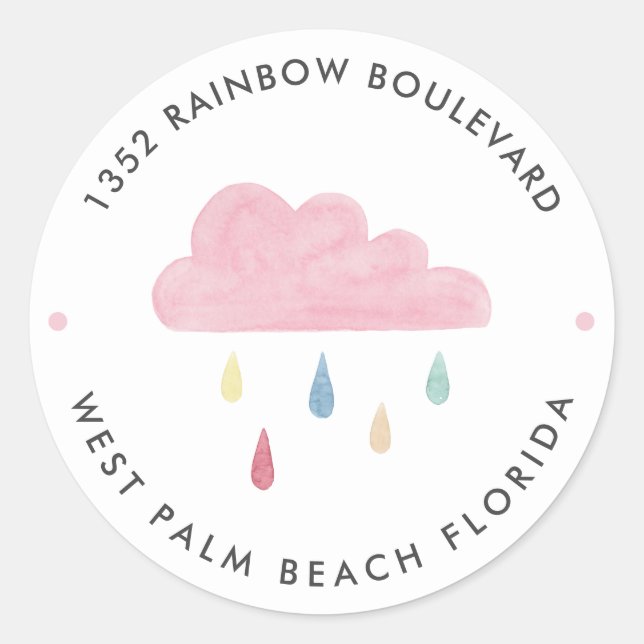 Cloud Raindrops Baby Shower Return Address Classic Round Sticker (Front)