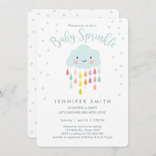 Cloud Raindrops Rainbow Neutral Baby Sprinkle Invitation