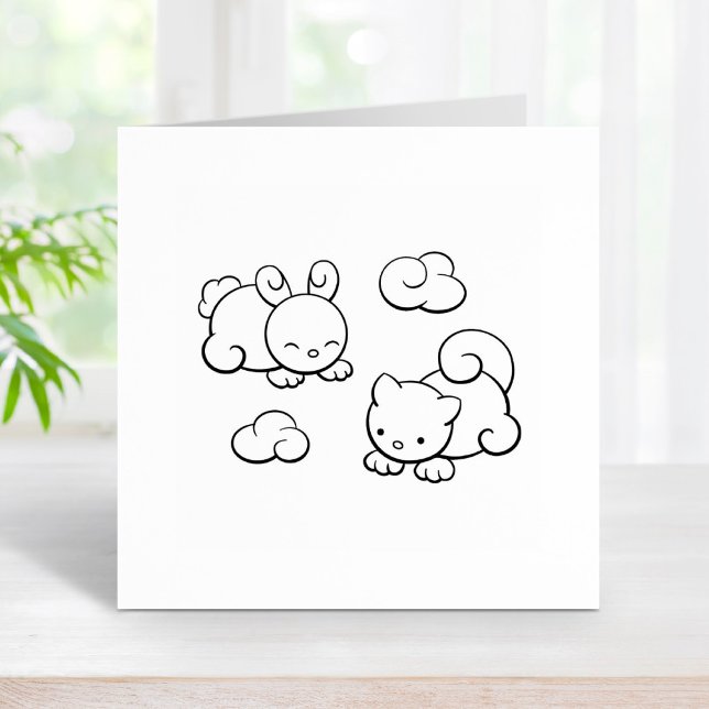 Cloud Shapes Bunny Cat Rubber Stamp (Creator Uploaded)
