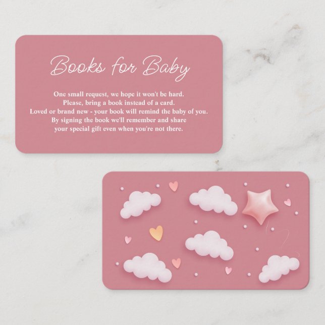 Cloud Theme Baby Shower Pink Book Request Enclosure Card (Front/Back)