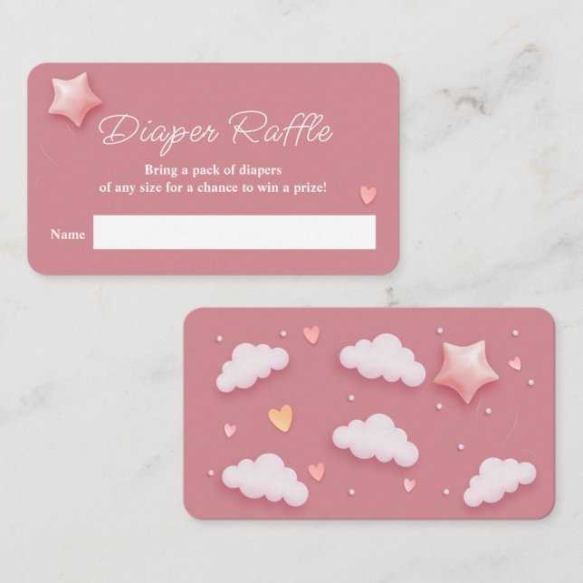 Cloud Theme Baby Shower Pink Diaper Raffle Enclosure Card (Front/Back)