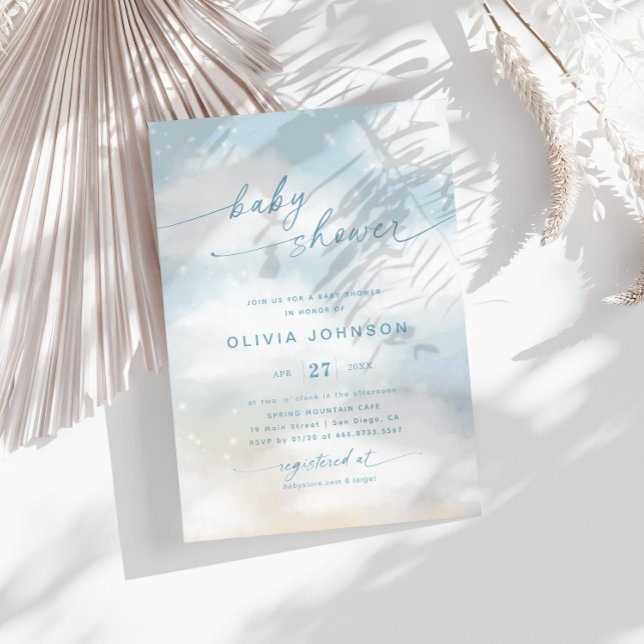 Cloud Themed Baby Shower Vibrant Blue Invitation (Creator Uploaded)