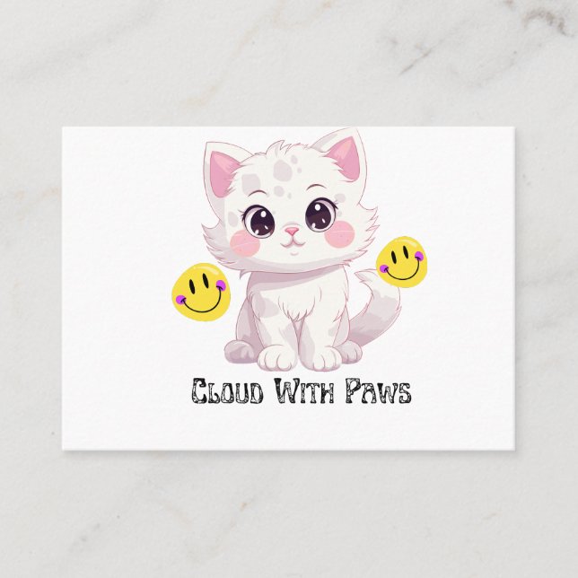 "Cloud With Paws Cute Fluffy Cat Business Card" Card (Front)