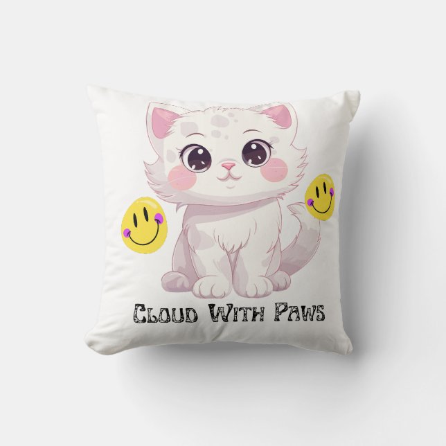 "Cloud With Paws Cute Fluffy Cat Throw Pillow" Cushion (Front)