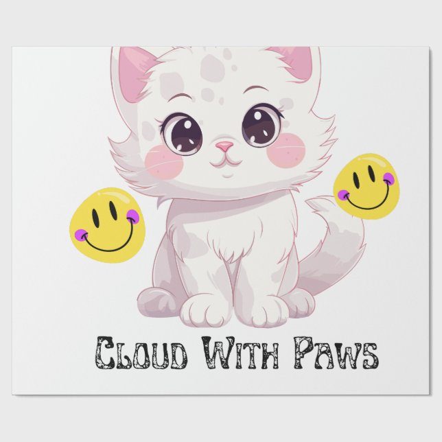 "Cloud With Paws Cute Fluffy Cat Wrapping Paper" Paper (Flat)