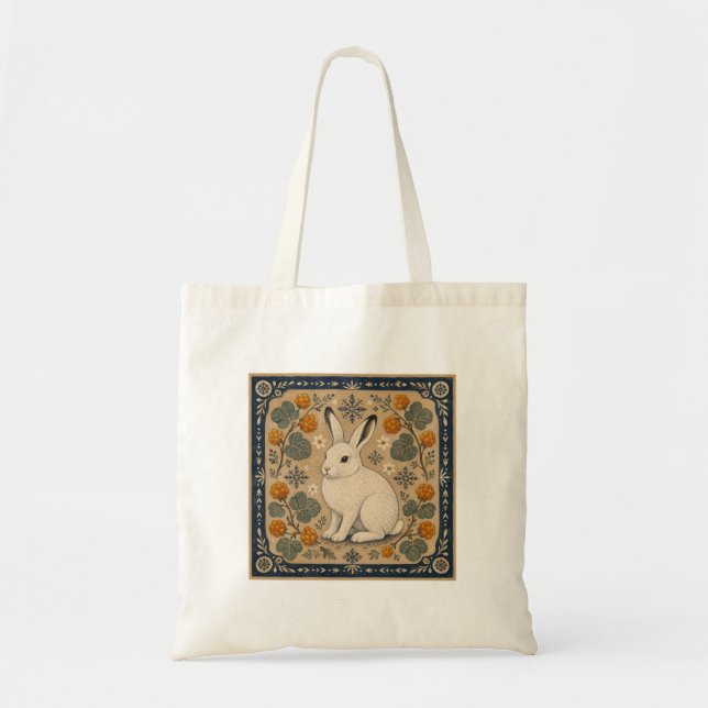 Cloudberry Arctic Hare Folk Art Canvas Tote Bag (Front)