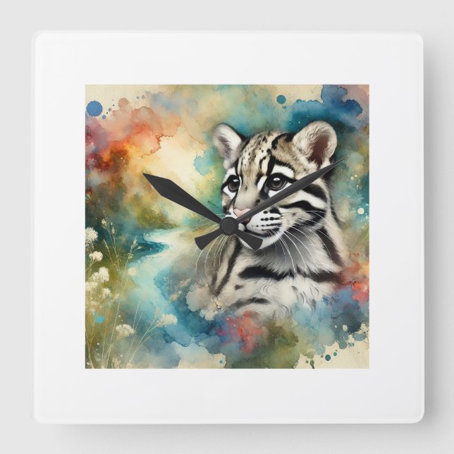 Clouded leopard 190924AREF139 - Watercolor Square Wall Clock (Front)