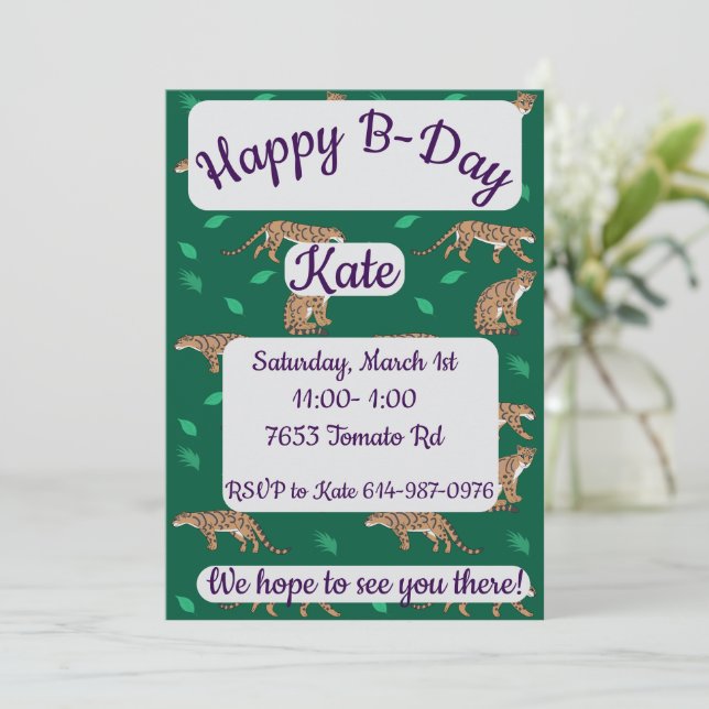 Clouded Leopard Happy Birthday Invitation (Standing Front)