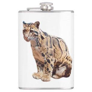 clouded leopard photograph jungle big cat animal   hip flask