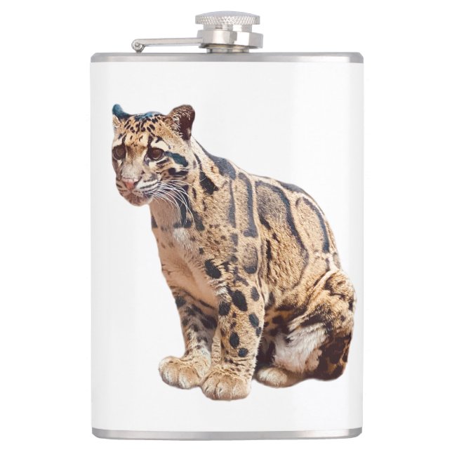 clouded leopard photograph jungle big cat animal   hip flask (Front)