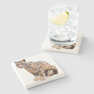 clouded leopard photograph jungle big cat animal stone coaster