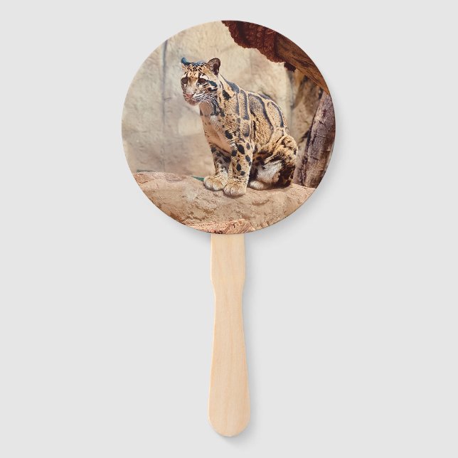 clouded leopard picture nature wildlife exotic hand fan (Front)
