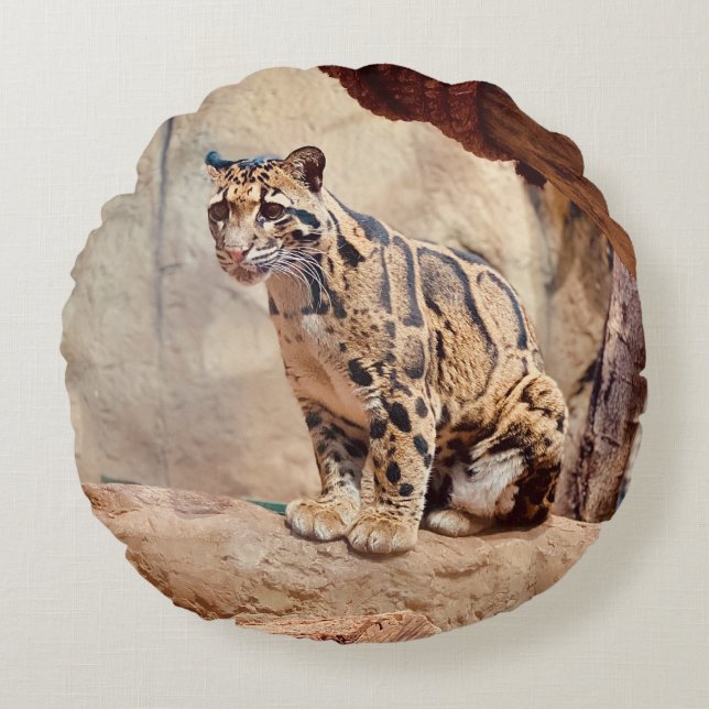 clouded leopard picture nature wildlife exotic round cushion (Front)