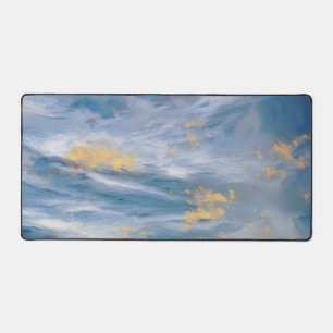 Clouds Abstract Art Blue Gold Artsy Desk Pad