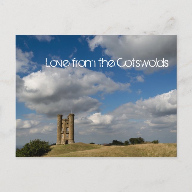 Clouds and Broadway Tower, Cotswolds text postcard (Front)