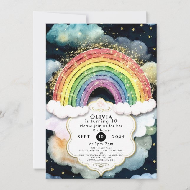 Clouds and Colours Rainbow Birthday Invitation (Front)
