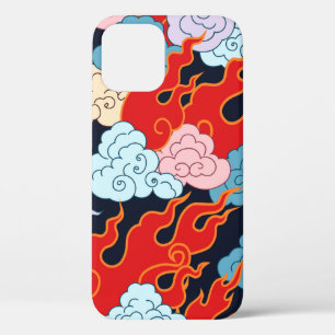 Clouds and flame forks on a black background. Vint iPhone 12 Case