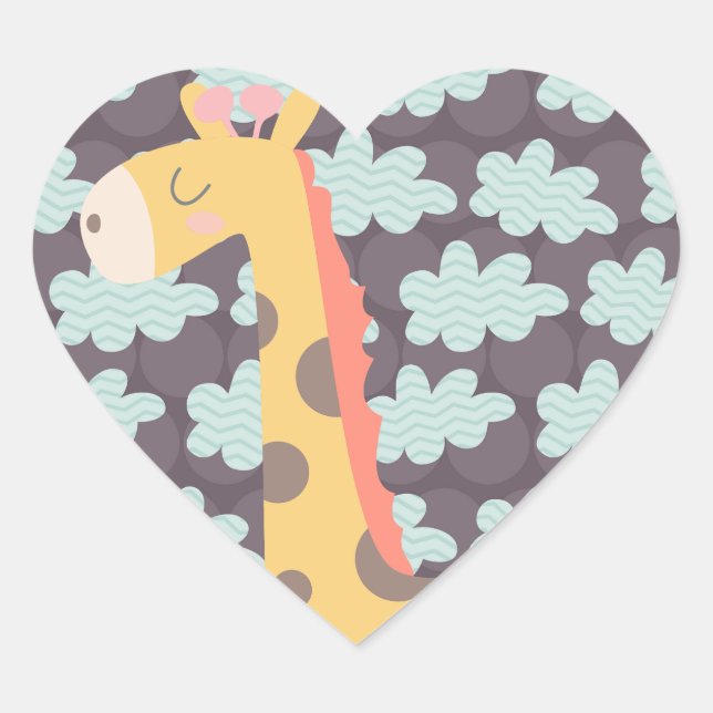 Clouds and Giraffes Heart Sticker (Front)