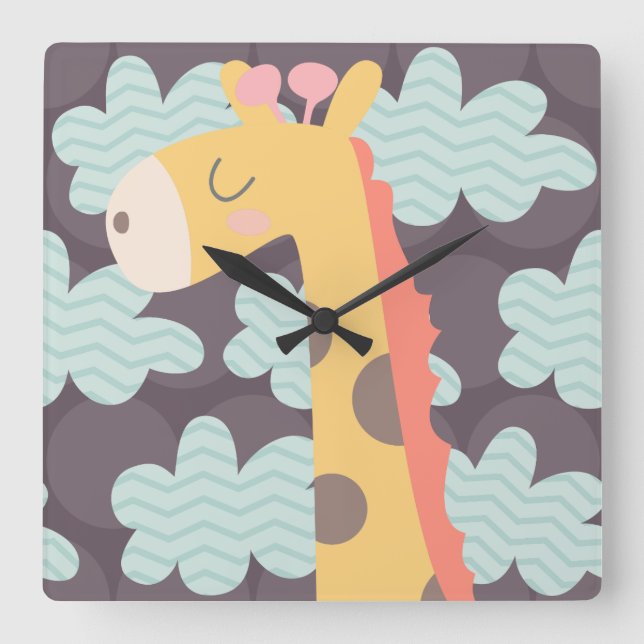 Clouds and Giraffes Square Wall Clock (Front)
