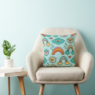 Clouds And Rainbow Print Modern Throw Pillow