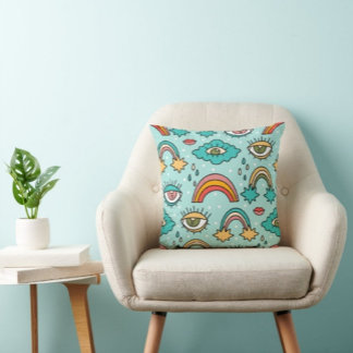 Clouds And Rainbow Print Modern | Throw Pillow |