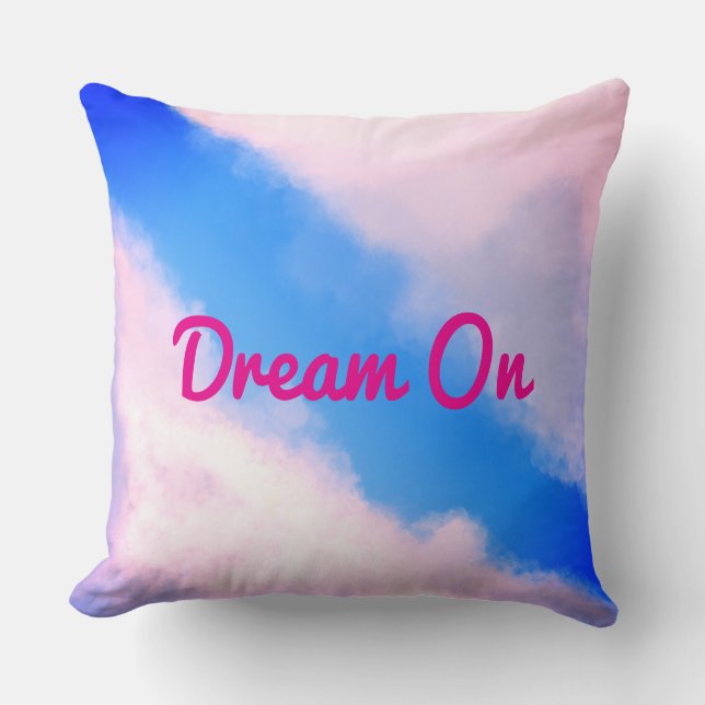 Clouds Apart - Blue with Pinkish Clouds Pillow (Front)