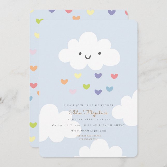 Clouds Baby Shower Invitation Blue (Front/Back)