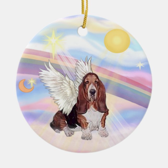 Clouds - Basset Hound Ceramic Tree Decoration (Front)