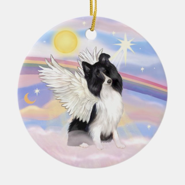 Clouds - Bi Black Shetland Sheepdog Angel Ceramic Ornament (Front)