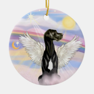 Clouds - Black Great Dane (Natural ears) Ceramic Ornament