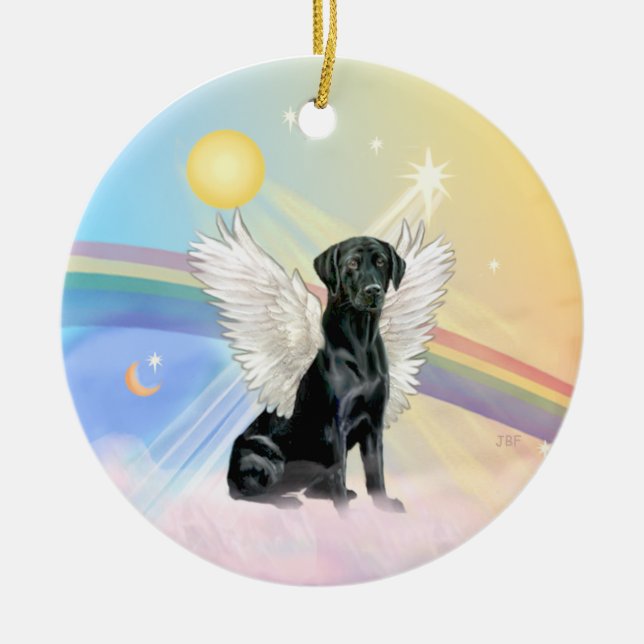 Clouds - Black Labrador Angel Ceramic Tree Decoration (Front)