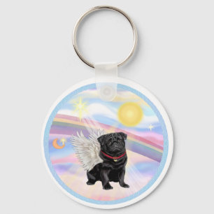 Clouds - Black Pug Angel Key Ring
