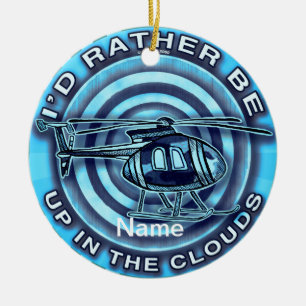 Clouds Blue Helicopter  Ceramic Ornament