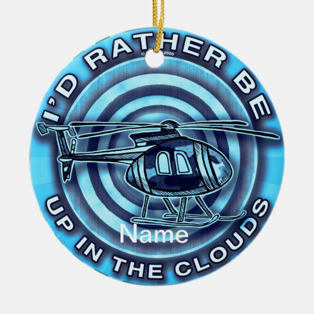 Clouds Blue Helicopter  Ceramic Ornament (Front)